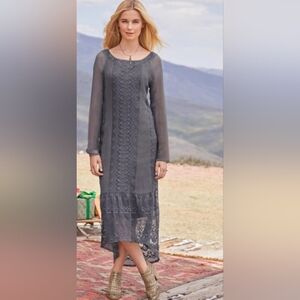 Sundance Viviana Chiffon Midi‎ Dress Gray Embroidered Long Sleeve Dress Size 2